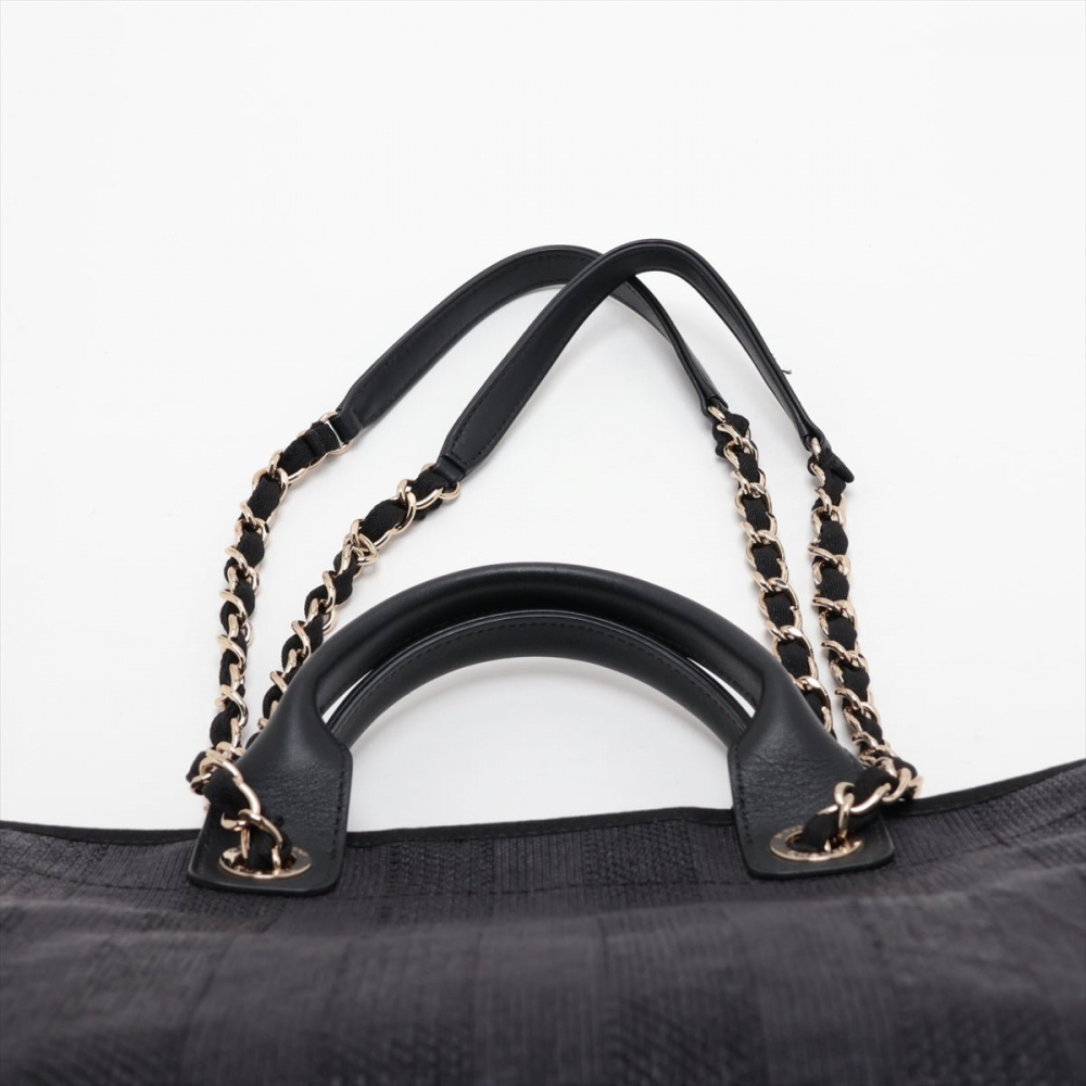 Chanel Deauville Medium Raffia 2-Ways Tote Bag Blue