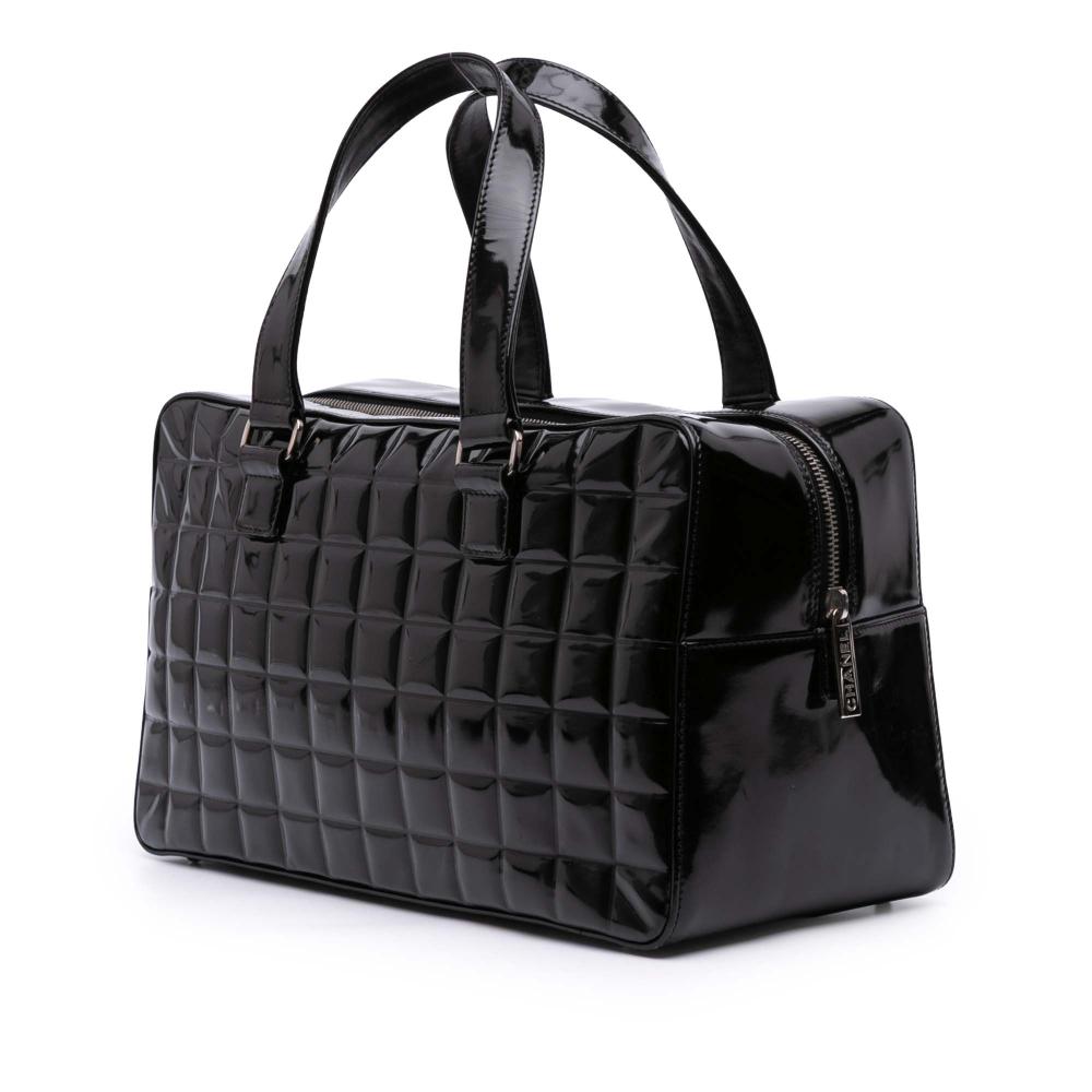 Chanel B Chanel Black Patent Leather Leather CC Chocolate Bar Patent Bowler Bag Italy