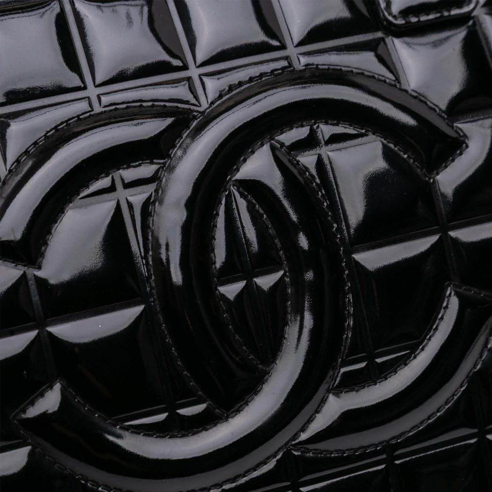 Chanel B Chanel Black Patent Leather Leather CC Chocolate Bar Patent Bowler Bag Italy