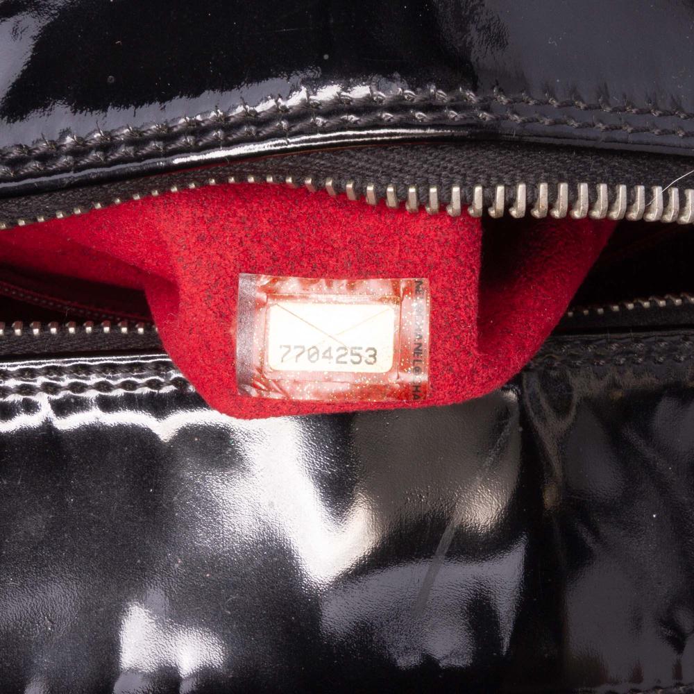 Chanel B Chanel Black Patent Leather Leather CC Chocolate Bar Patent Bowler Bag Italy