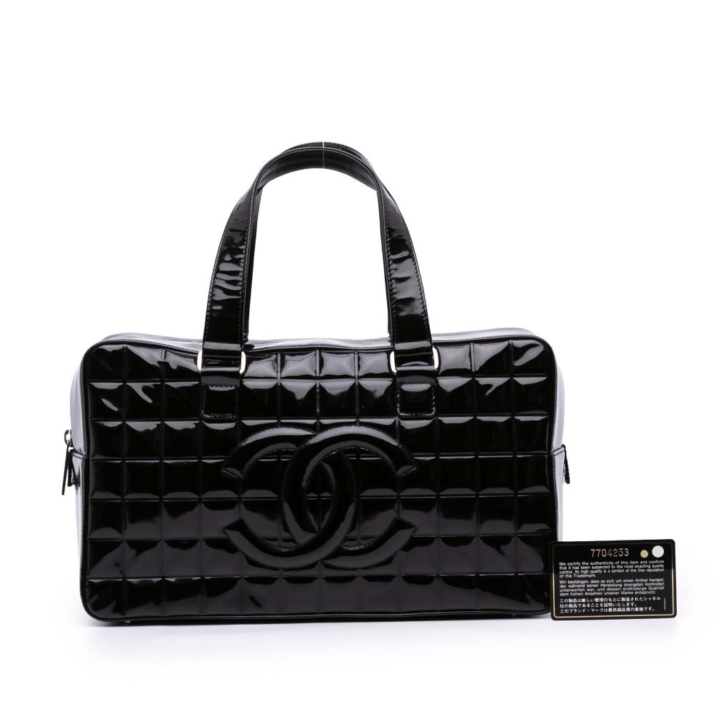 Chanel B Chanel Black Patent Leather Leather CC Chocolate Bar Patent Bowler Bag Italy