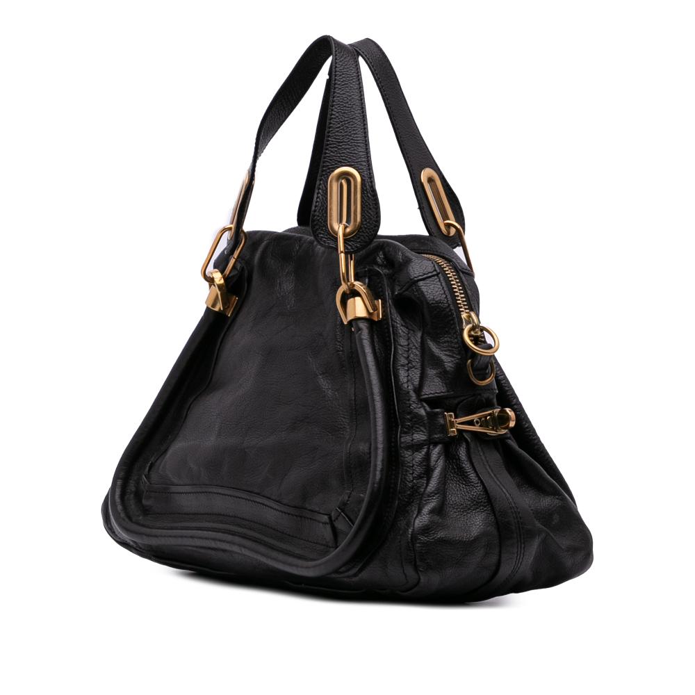Chloé B Chloé Black Calf Leather Medium Pebbled Paraty Satchel Italy