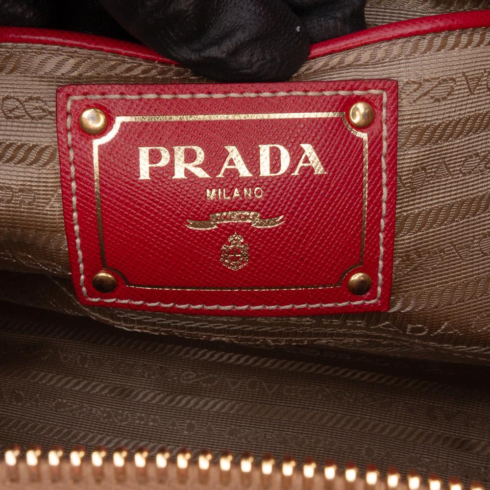 Prada B Prada Brown with Red Canvas Fabric Saffiano Trimmed Canapa Logo Satchel Turkey