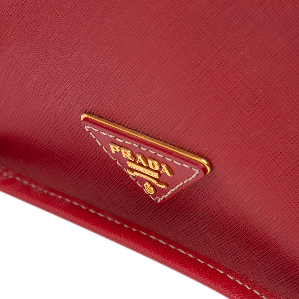 Prada B Prada Brown with Red Canvas Fabric Saffiano Trimmed Canapa Logo Satchel Turkey