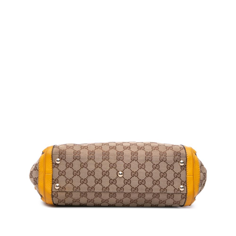 Gucci B Gucci Brown with Yellow Canvas Fabric GG Bella Satchel Italy