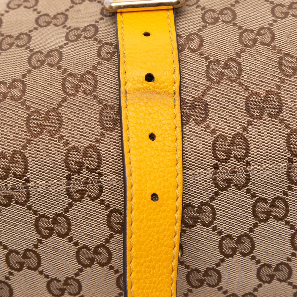 Gucci B Gucci Brown with Yellow Canvas Fabric GG Bella Satchel Italy