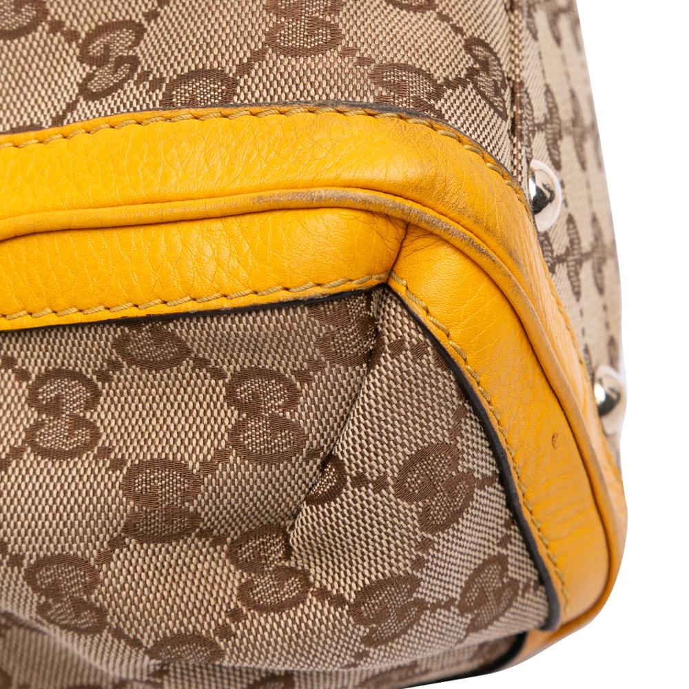 Gucci B Gucci Brown with Yellow Canvas Fabric GG Bella Satchel Italy