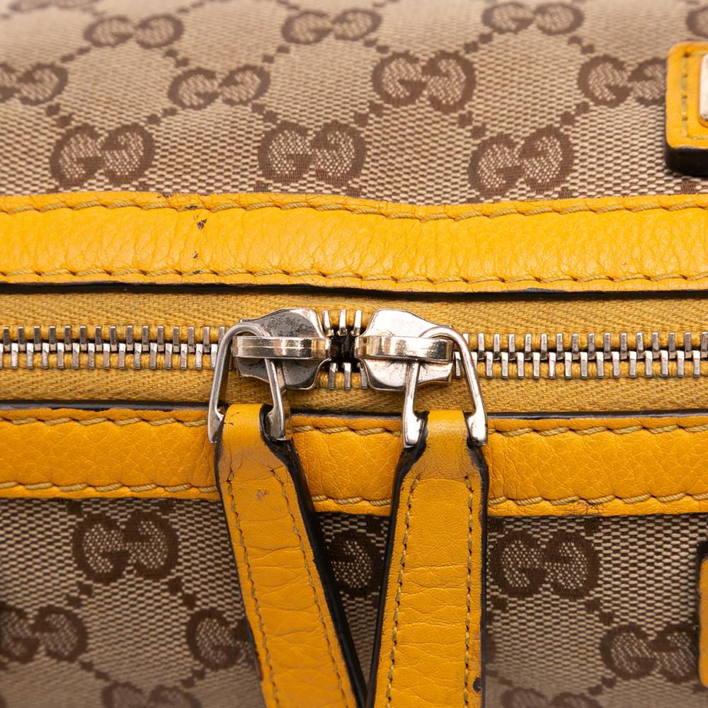 Gucci B Gucci Brown with Yellow Canvas Fabric GG Bella Satchel Italy