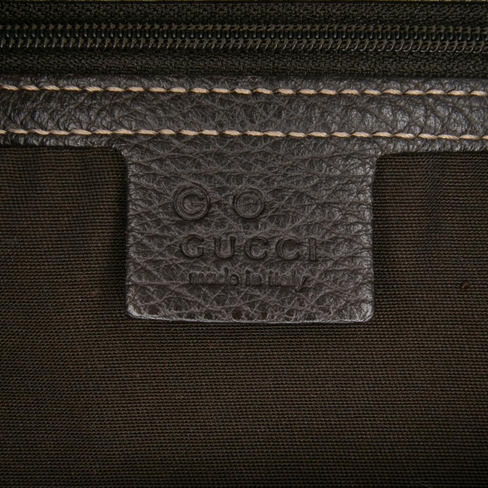 Gucci B Gucci Brown Beige Coated Canvas Fabric GG Crystal Babouska Tote Italy