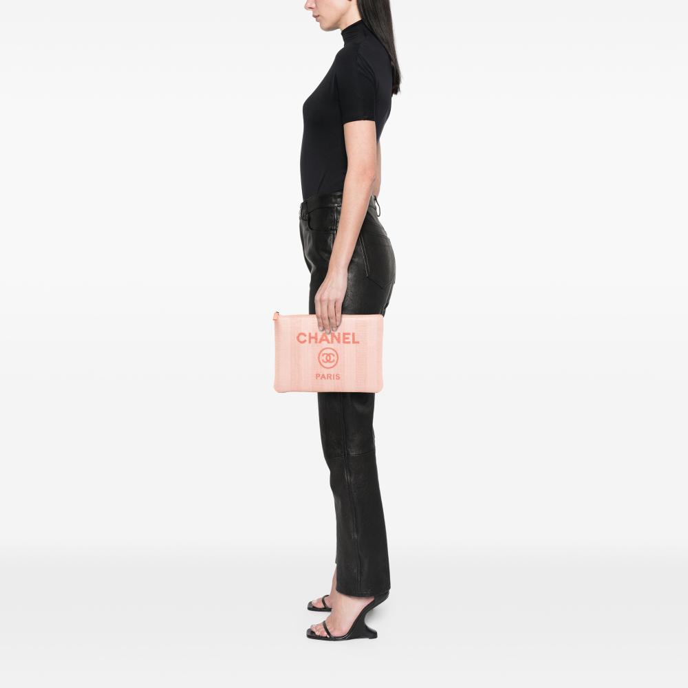 Chanel AB Chanel Pink Light Pink Tweed Fabric Medium Deauville O Case Italy