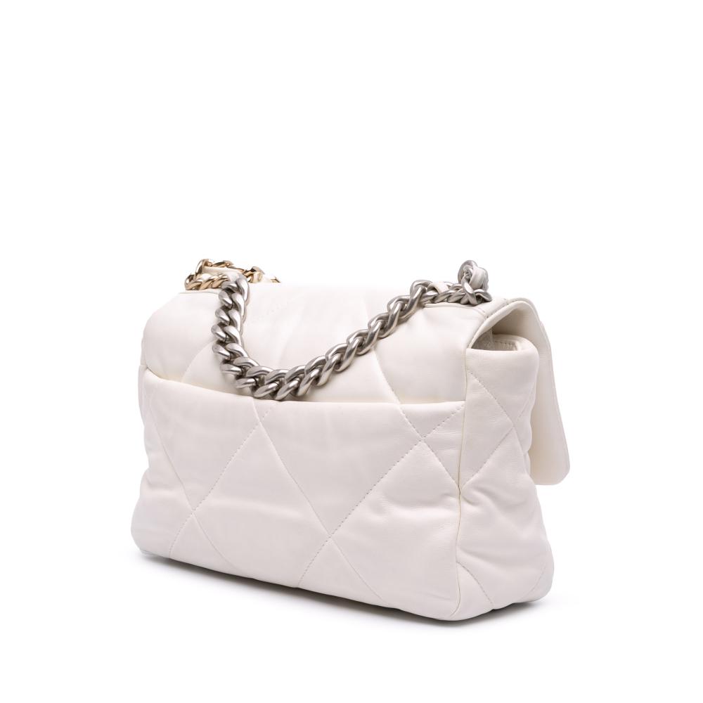 Chanel B Chanel White Off White Lambskin Leather Leather Medium Lambskin 19 Flap France