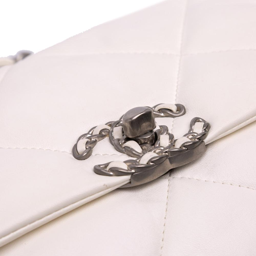 Chanel B Chanel White Off White Lambskin Leather Leather Medium Lambskin 19 Flap France