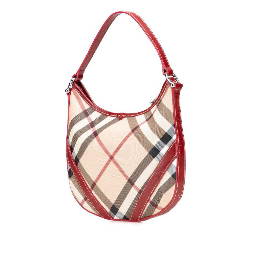 Burberry B Burberry Brown Beige with Red Coated Canvas Fabric Supernova Check Larkin Hobo China
