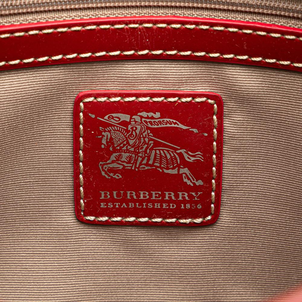 Burberry B Burberry Brown Beige with Red Coated Canvas Fabric Supernova Check Larkin Hobo China