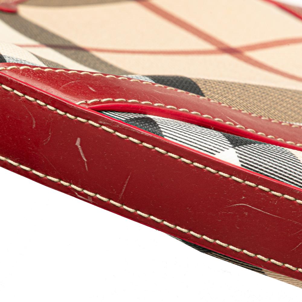 Burberry B Burberry Brown Beige with Red Coated Canvas Fabric Supernova Check Larkin Hobo China