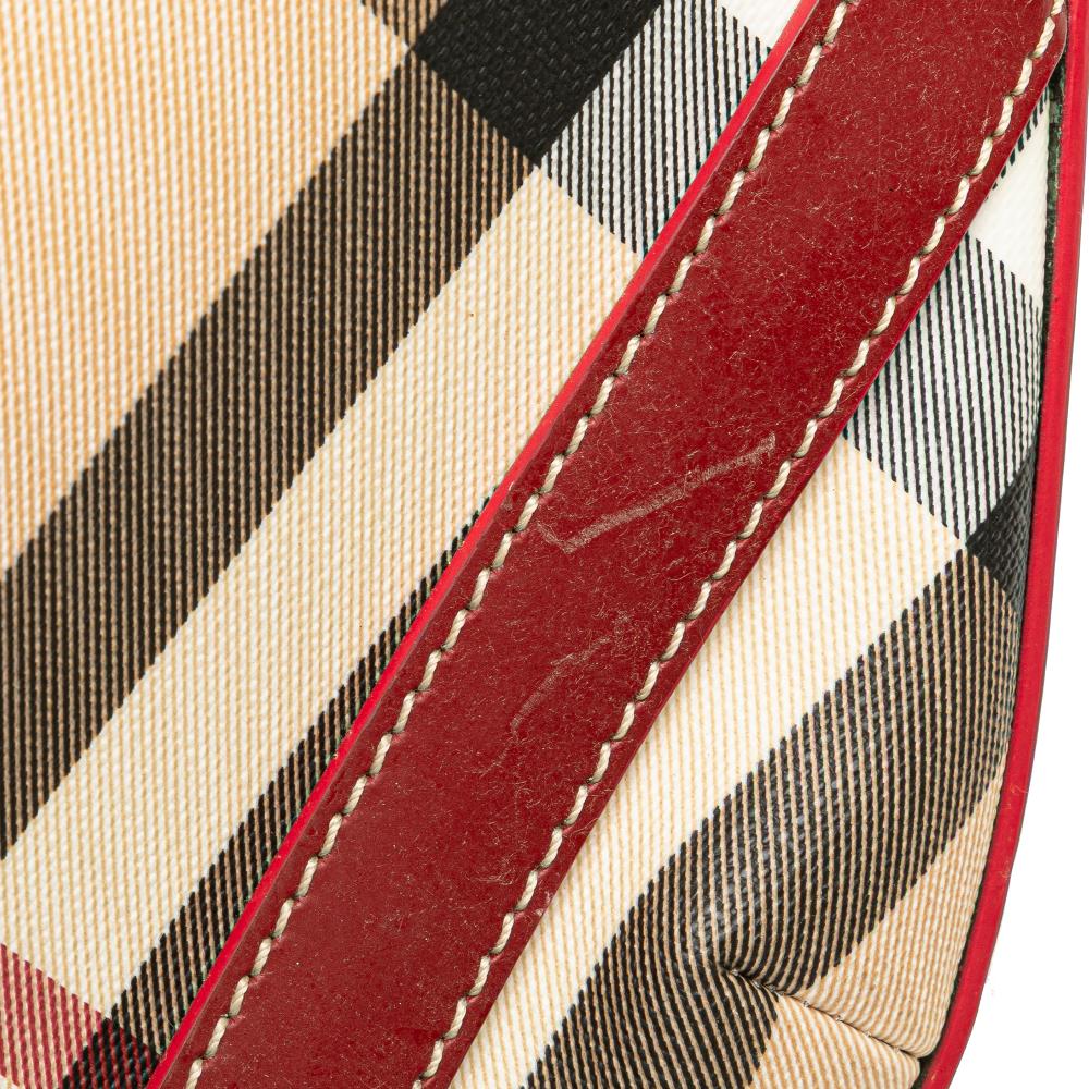 Burberry B Burberry Brown Beige with Red Coated Canvas Fabric Supernova Check Larkin Hobo China