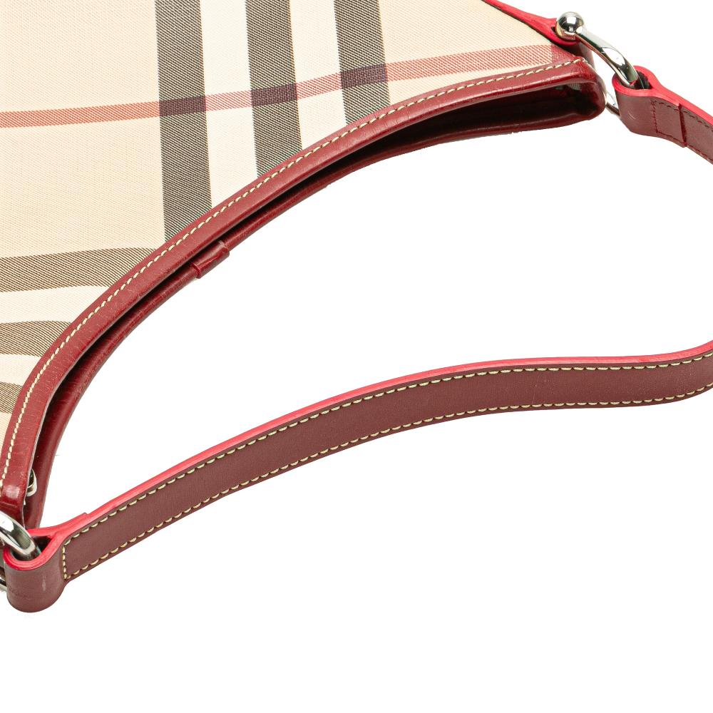 Burberry B Burberry Brown Beige with Red Coated Canvas Fabric Supernova Check Larkin Hobo China