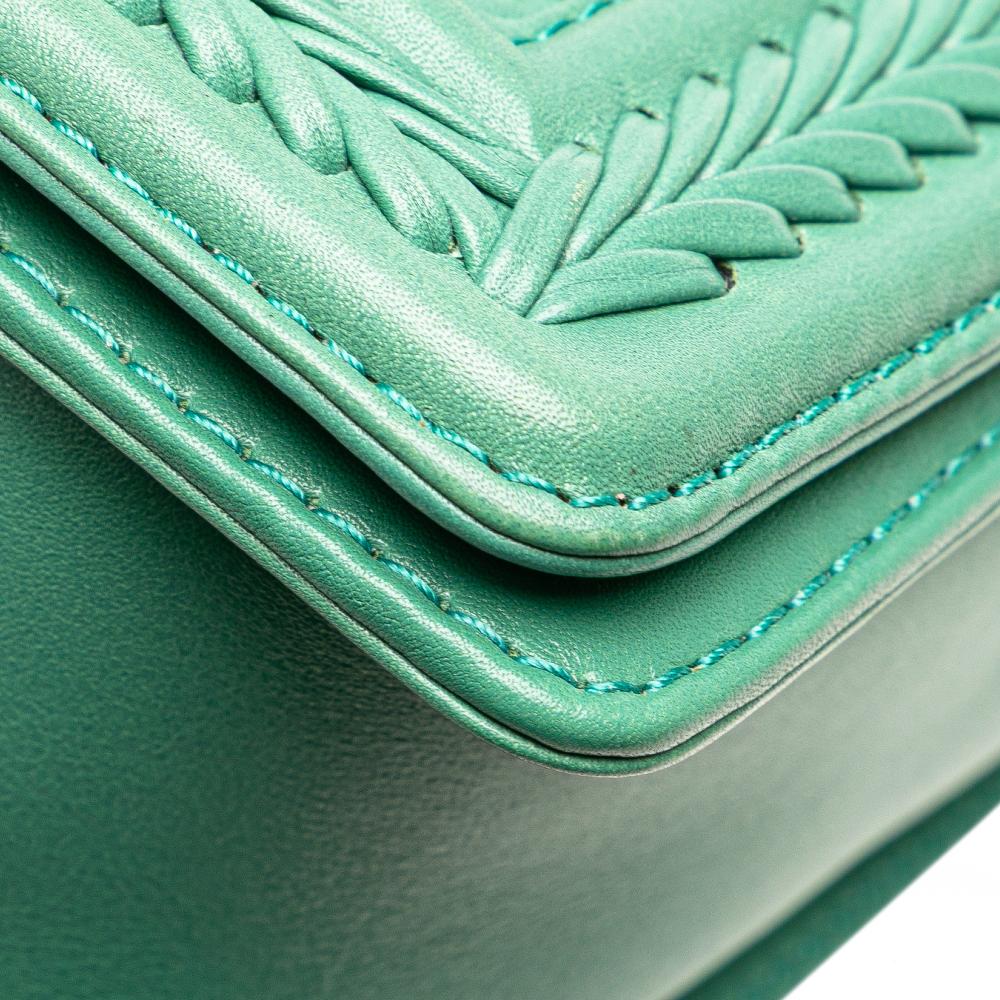 Chanel B Chanel Green Lambskin Leather Leather New Medium Braided Chevron Lambskin Boy Flap France