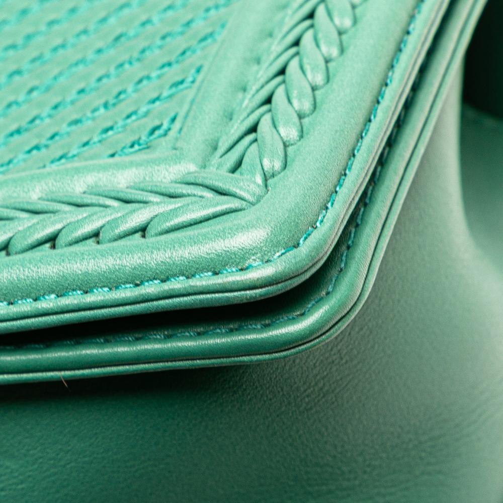 Chanel B Chanel Green Lambskin Leather Leather New Medium Braided Chevron Lambskin Boy Flap France