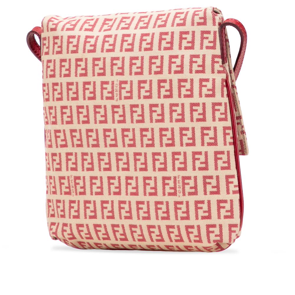 Fendi B Fendi Brown Beige with Red Canvas Fabric Zucchino Flap Crossbody Italy