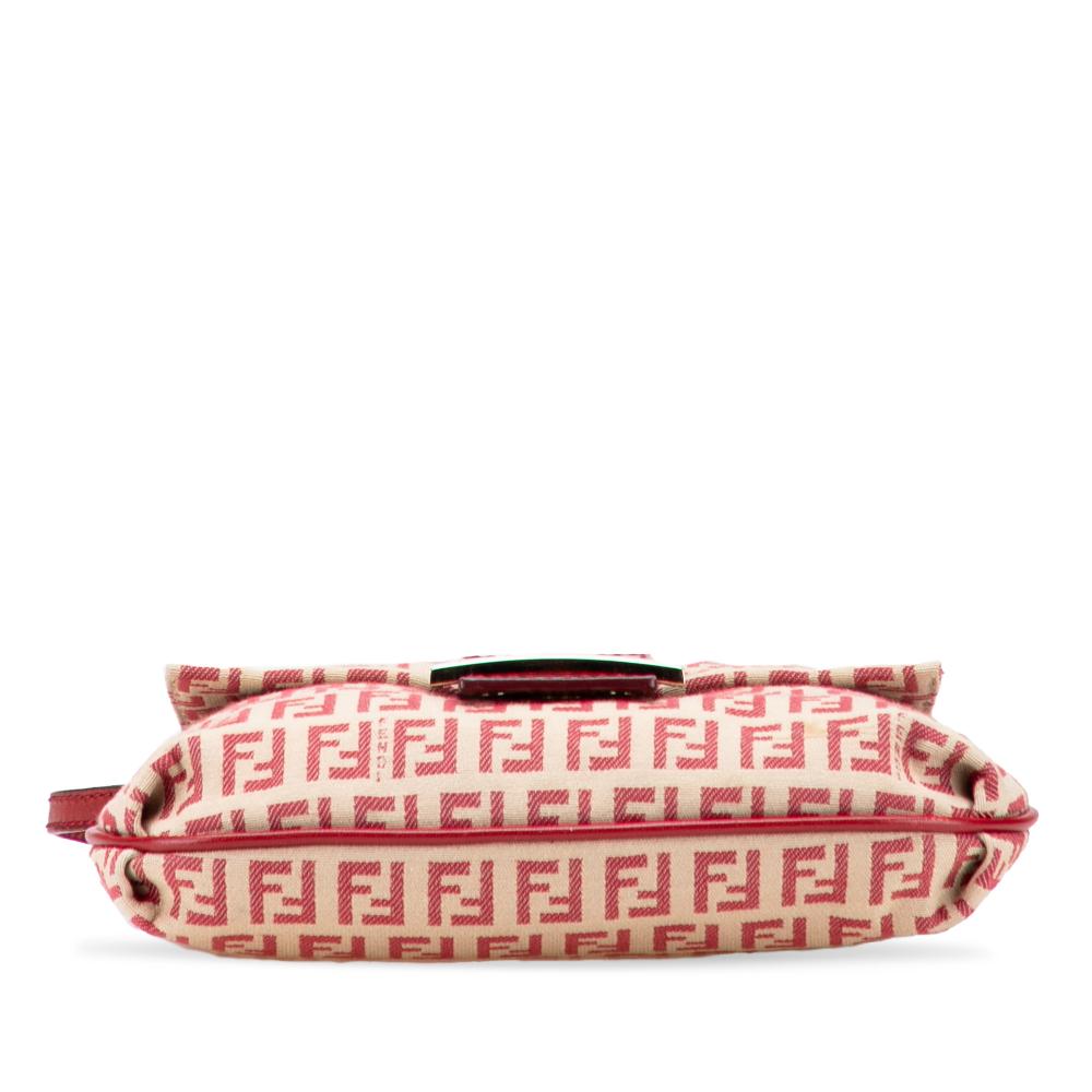 Fendi B Fendi Brown Beige with Red Canvas Fabric Zucchino Flap Crossbody Italy