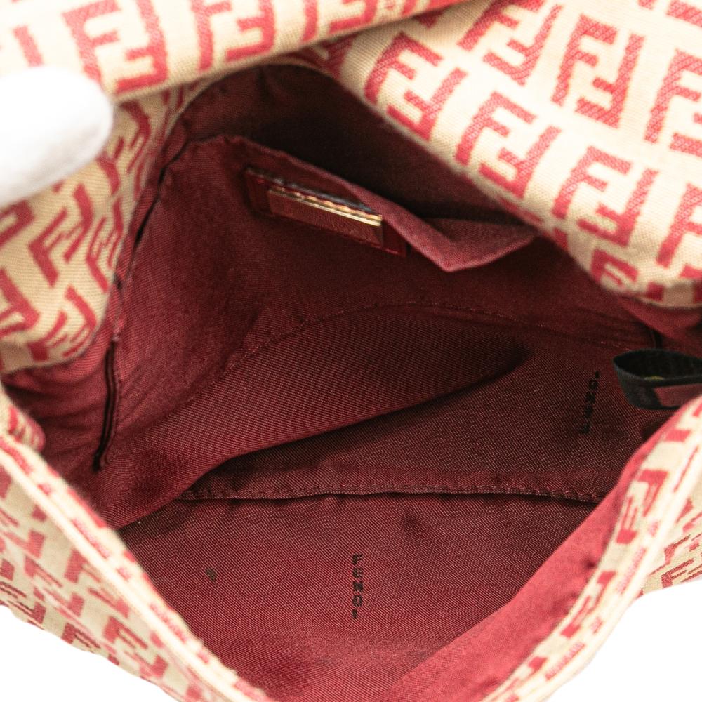 Fendi B Fendi Brown Beige with Red Canvas Fabric Zucchino Flap Crossbody Italy