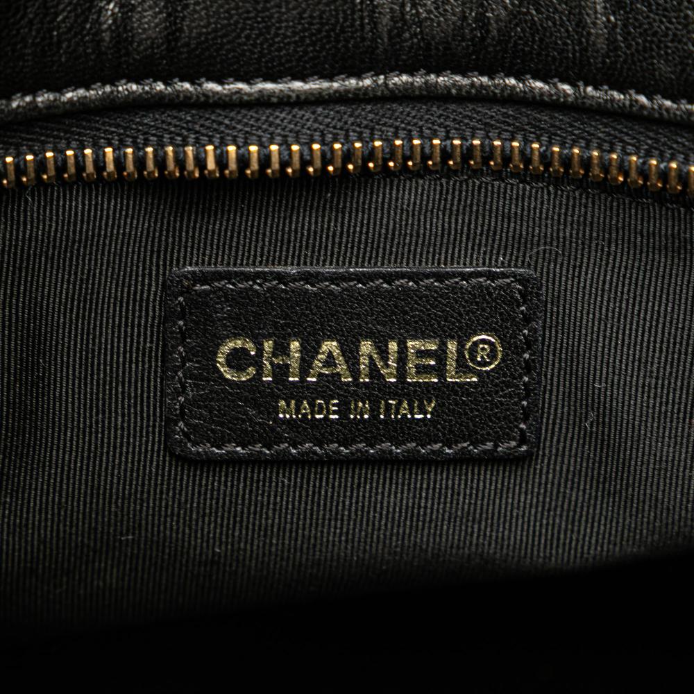 Chanel B Chanel Black Lambskin Leather Leather CC Choco Bar Lambskin Tote Italy