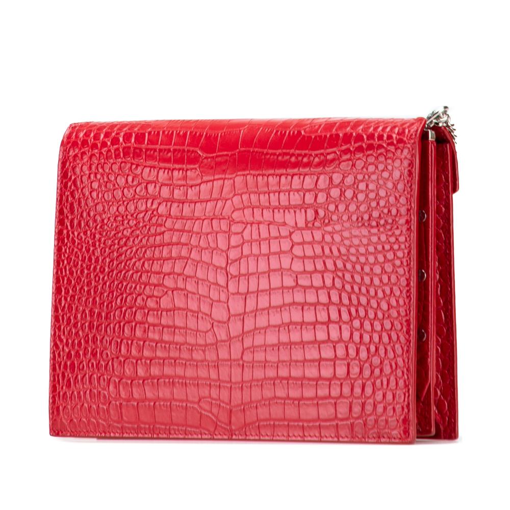 Saint Laurent B Saint Laurent Red Calf Leather Croc Embossed Monogram Cassandra Clasp Bag Italy