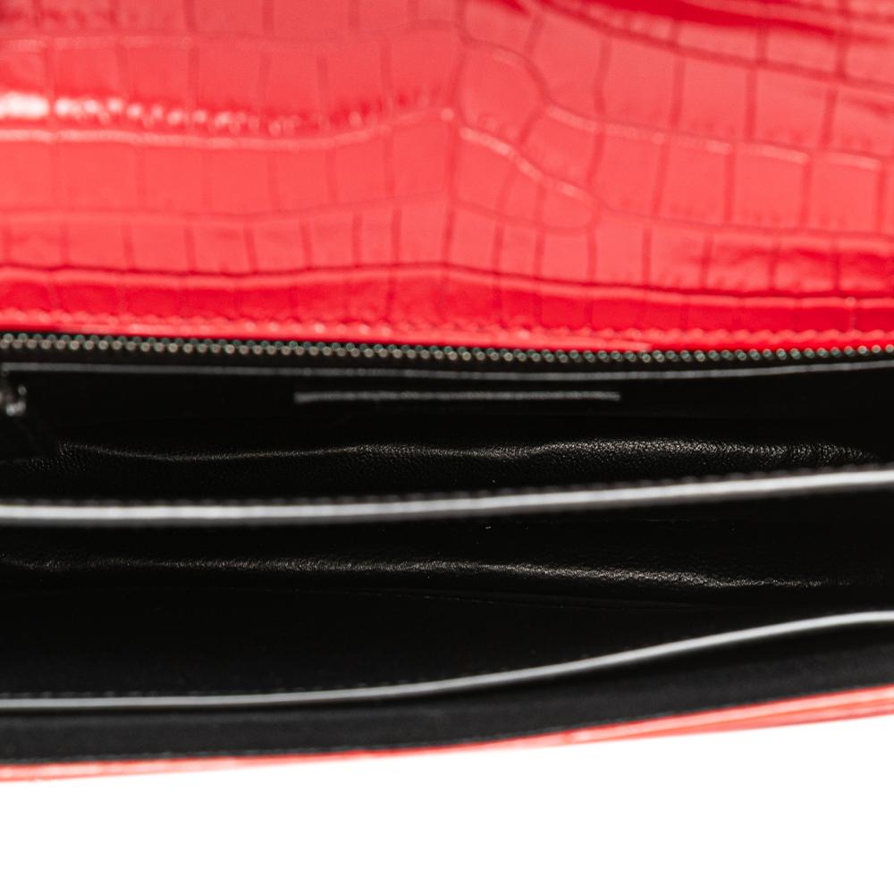 Saint Laurent B Saint Laurent Red Calf Leather Croc Embossed Monogram Cassandra Clasp Bag Italy