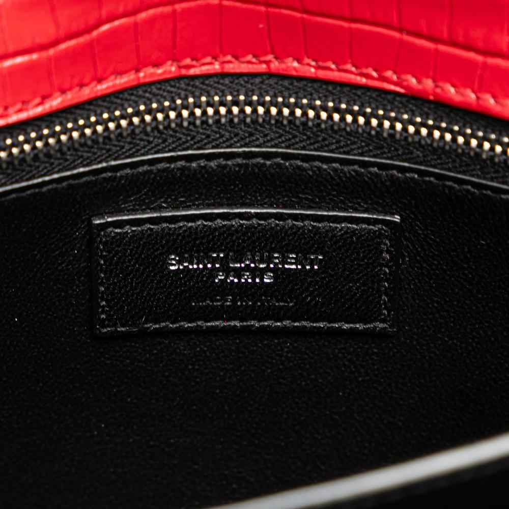 Saint Laurent B Saint Laurent Red Calf Leather Croc Embossed Monogram Cassandra Clasp Bag Italy