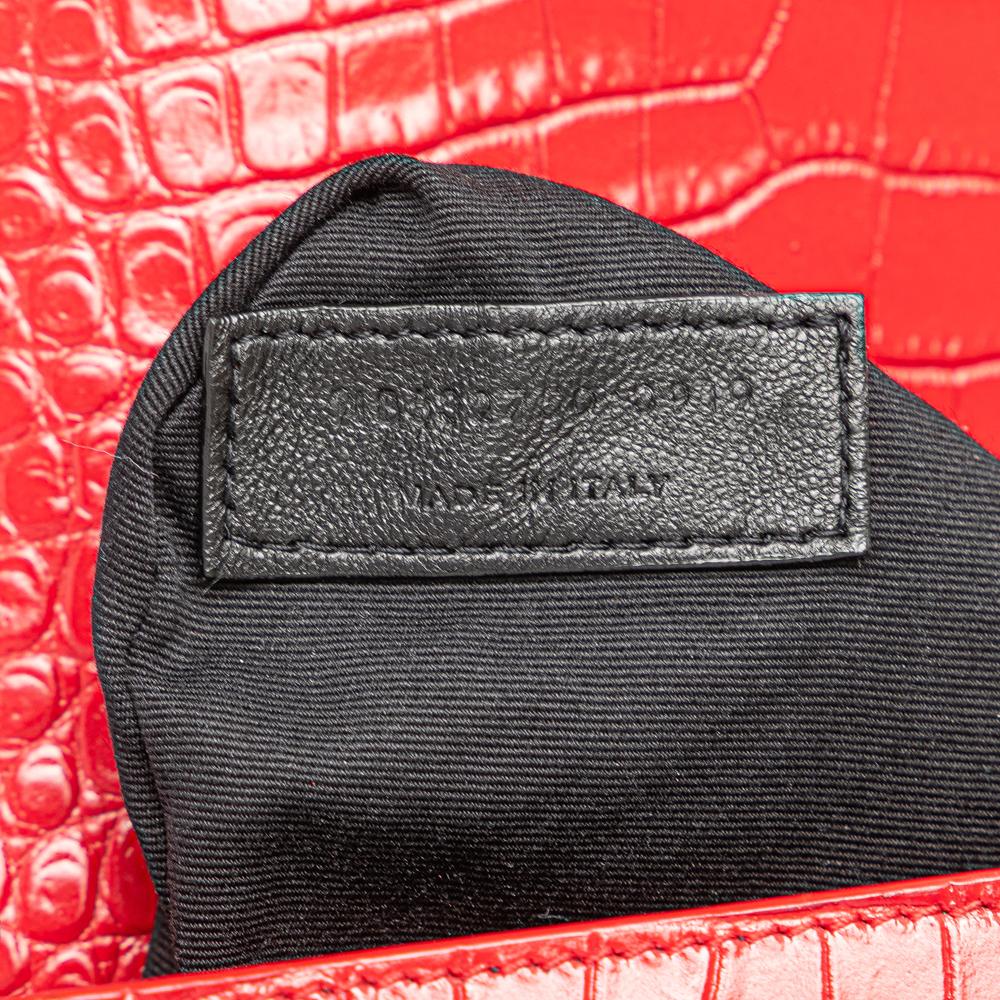 Saint Laurent B Saint Laurent Red Calf Leather Croc Embossed Monogram Cassandra Clasp Bag Italy