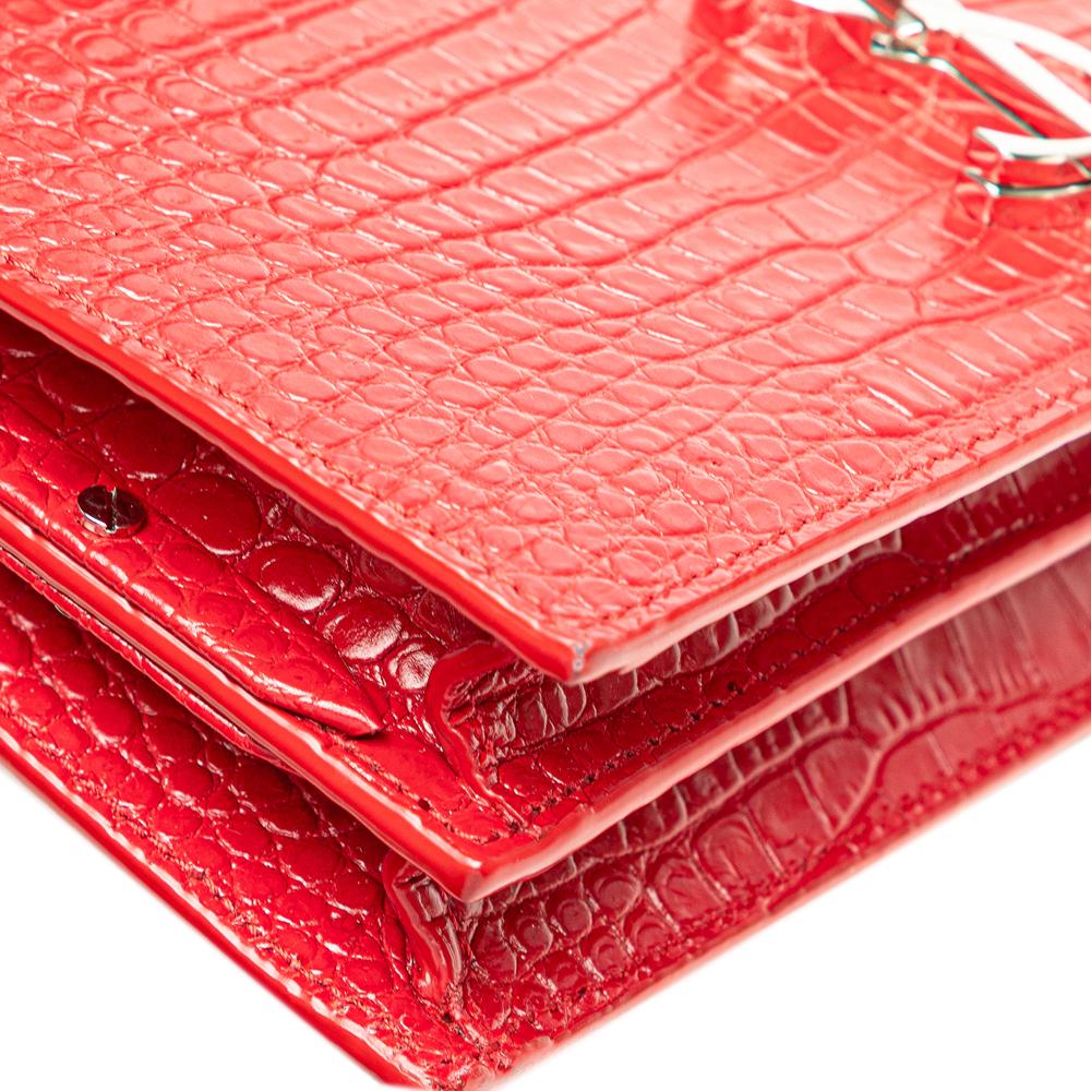 Saint Laurent B Saint Laurent Red Calf Leather Croc Embossed Monogram Cassandra Clasp Bag Italy