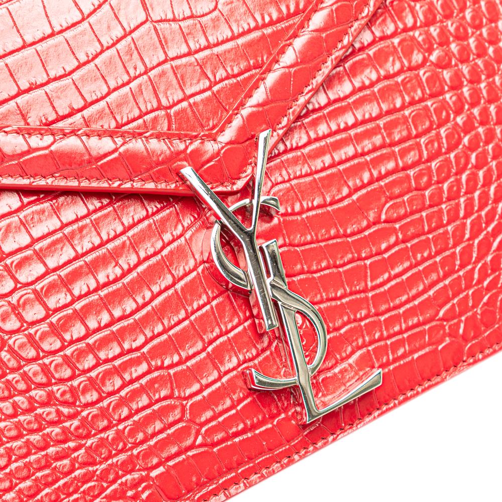 Saint Laurent B Saint Laurent Red Calf Leather Croc Embossed Monogram Cassandra Clasp Bag Italy