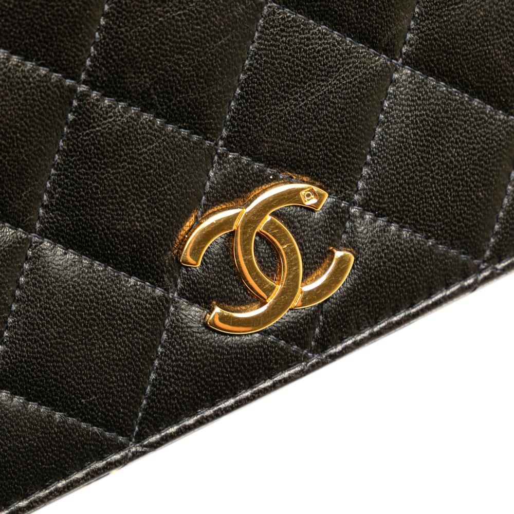 Chanel B Chanel Black Lambskin Leather Leather CC Quilted Lambskin Full Single Flap France