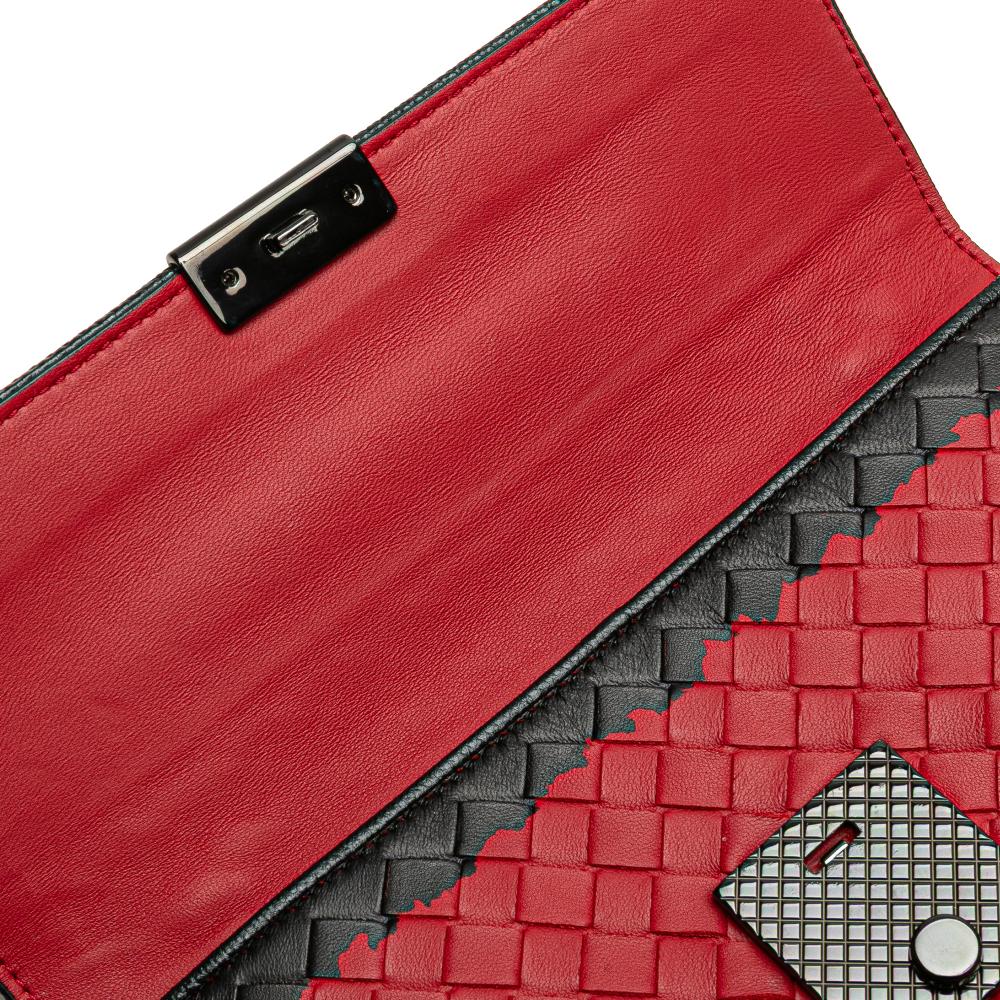 Bottega Veneta B Bottega Veneta Red with Black Nappa Leather Leather Nappa Intrecciato Glass Shoulder Bag Italy