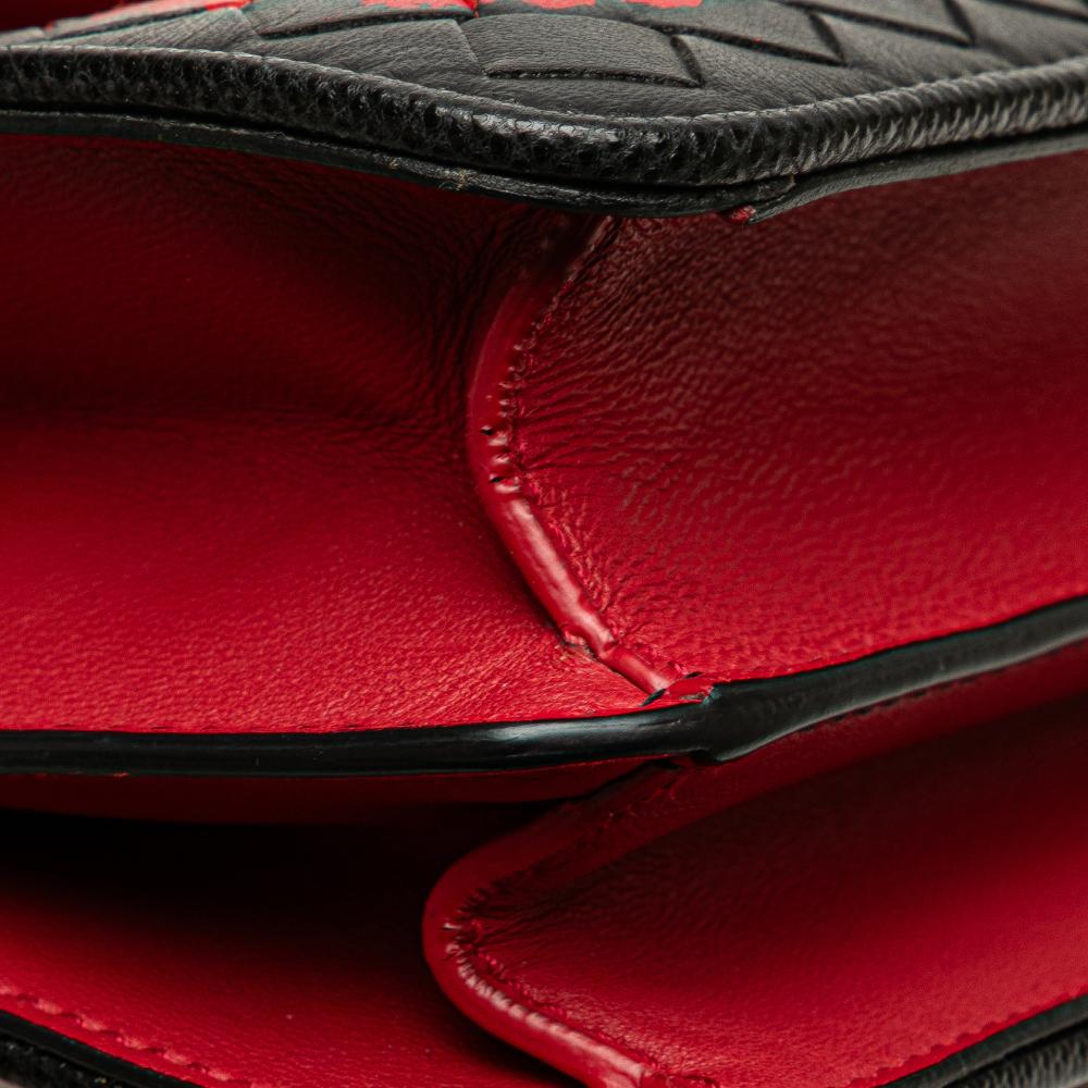 Bottega Veneta B Bottega Veneta Red with Black Nappa Leather Leather Nappa Intrecciato Glass Shoulder Bag Italy
