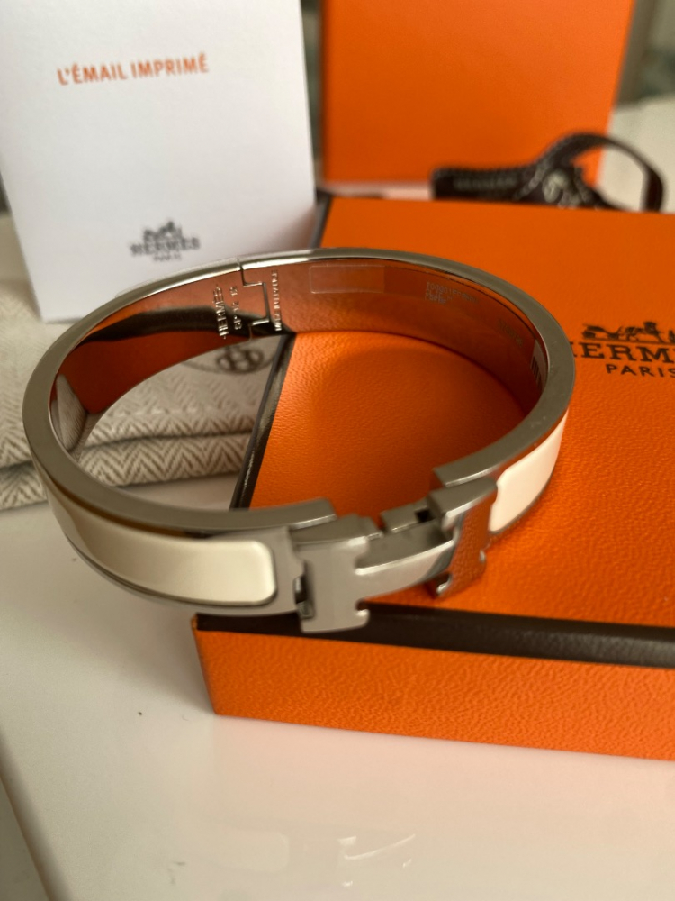 Hermès Bracelet Hermès Clic étroit H Crème avec émail argenté PM France