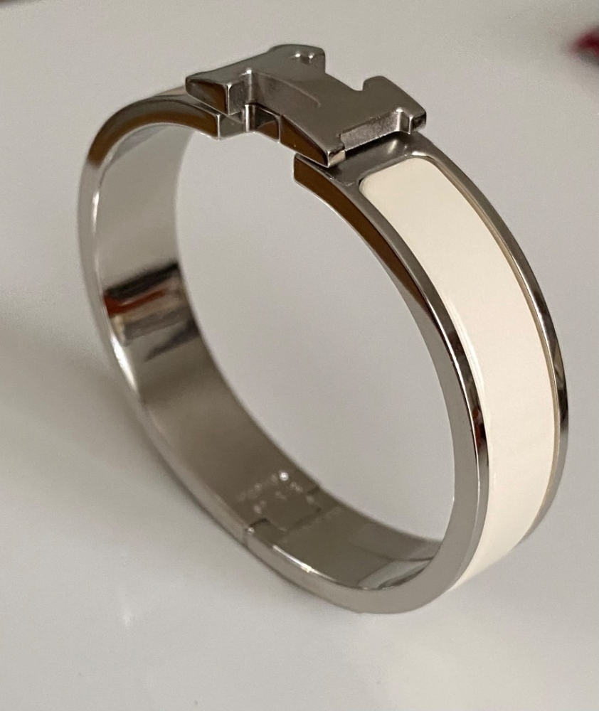 Hermès Bracelet Hermès Clic étroit H Crème avec émail argenté PM France