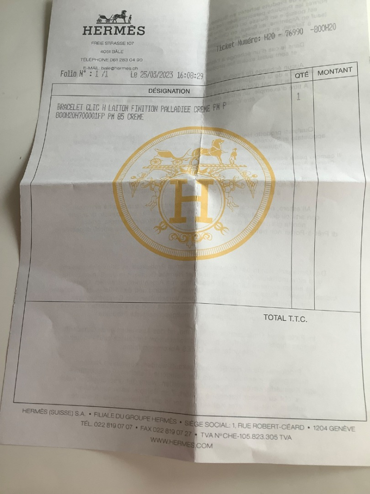 Hermès Bracelet Hermès Clic étroit H Crème avec émail argenté PM France