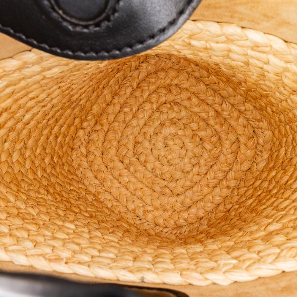 Loewe AB LOEWE Brown Beige with Black Raffia Natural Material Mini Pebble Bucket Bag Spain