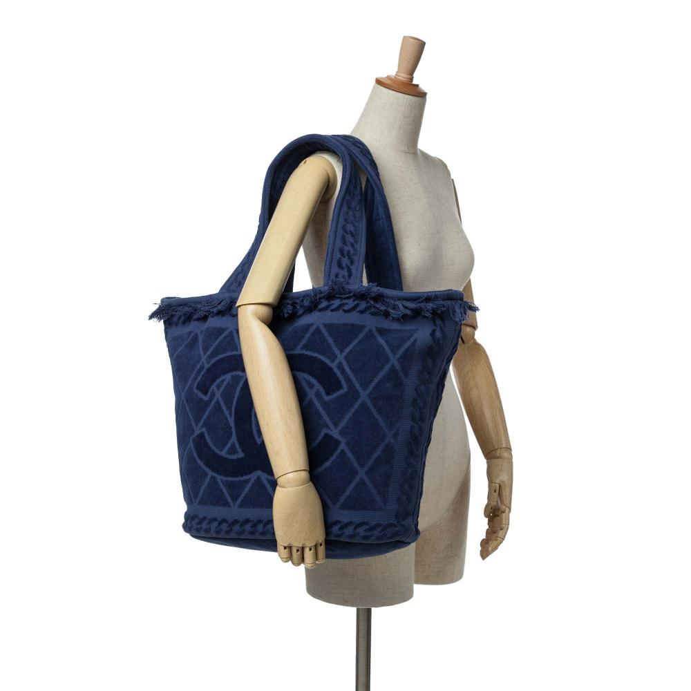 Chanel AB Chanel Blue Dark Blue Cotton Fabric CC Terry Beach Tote Italy