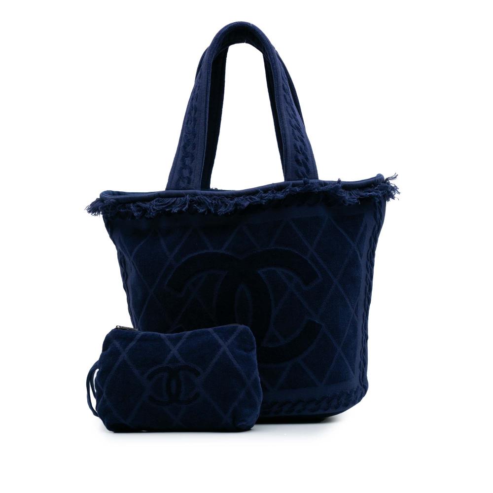 Chanel AB Chanel Blue Dark Blue Cotton Fabric CC Terry Beach Tote Italy