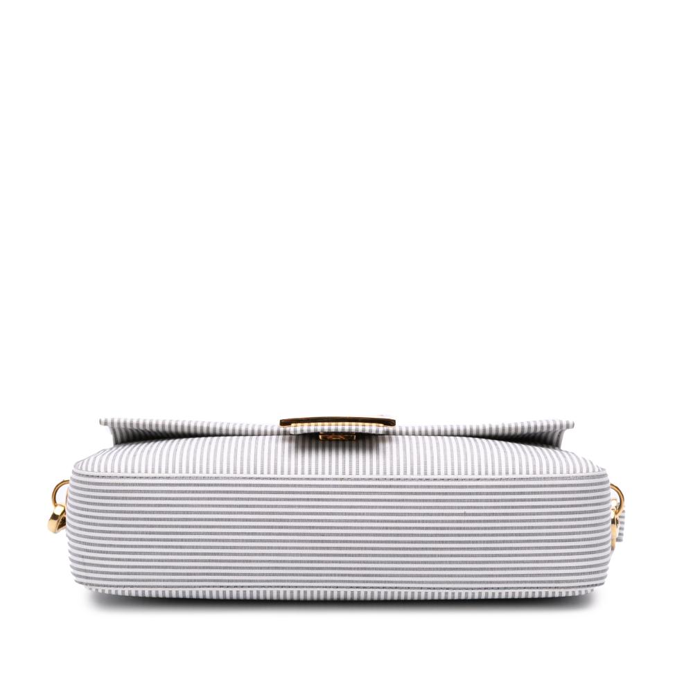 Fendi AB Fendi White with Gray Canvas Fabric Medium Striped Baguette Satchel Italy