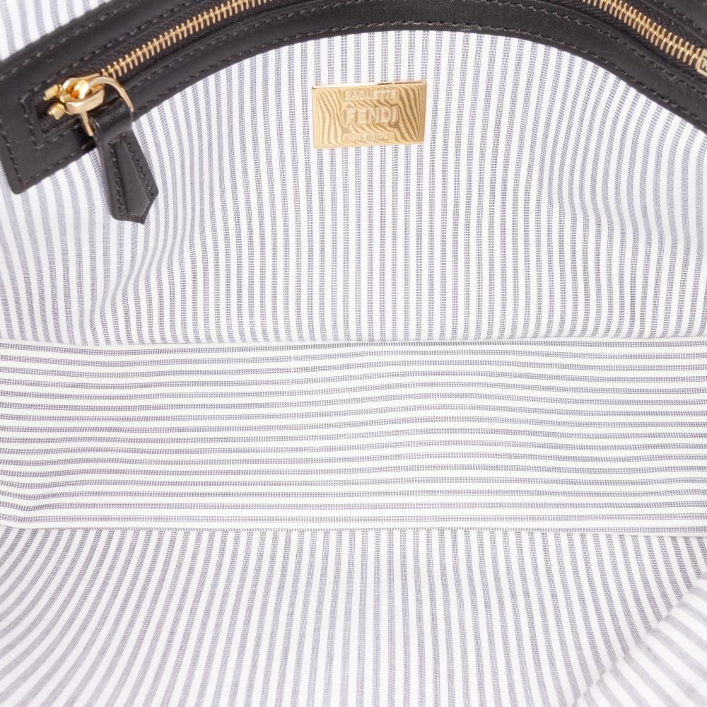 Fendi AB Fendi White with Gray Canvas Fabric Medium Striped Baguette Satchel Italy