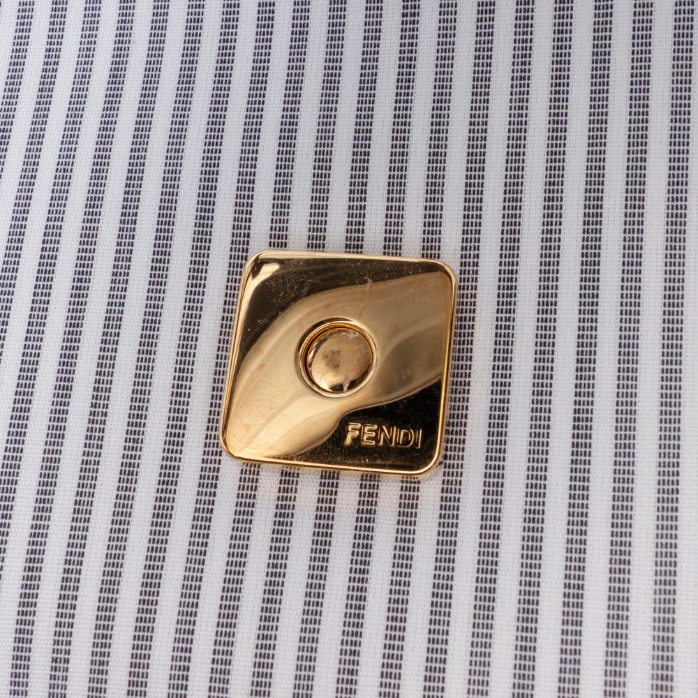 Fendi AB Fendi White with Gray Canvas Fabric Medium Striped Baguette Satchel Italy