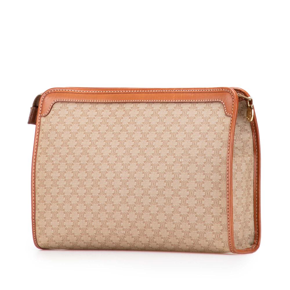 Celine B Celine Brown Beige Coated Canvas Fabric Macadam Clutch Italy