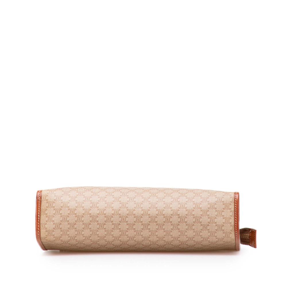 Celine B Celine Brown Beige Coated Canvas Fabric Macadam Clutch Italy