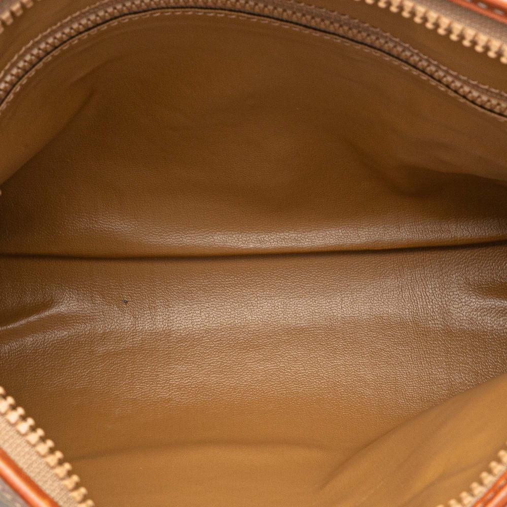 Celine B Celine Brown Beige Coated Canvas Fabric Macadam Clutch Italy