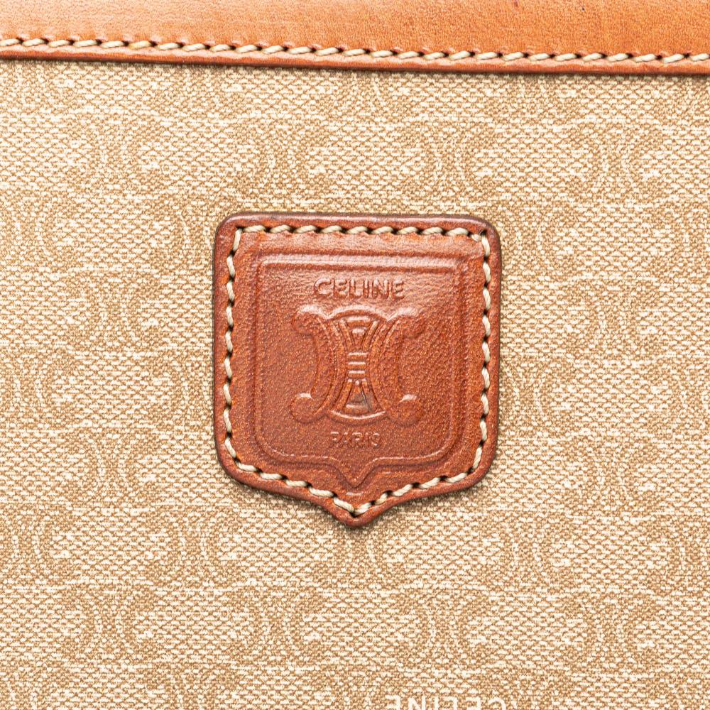 Celine B Celine Brown Beige Coated Canvas Fabric Macadam Clutch Italy