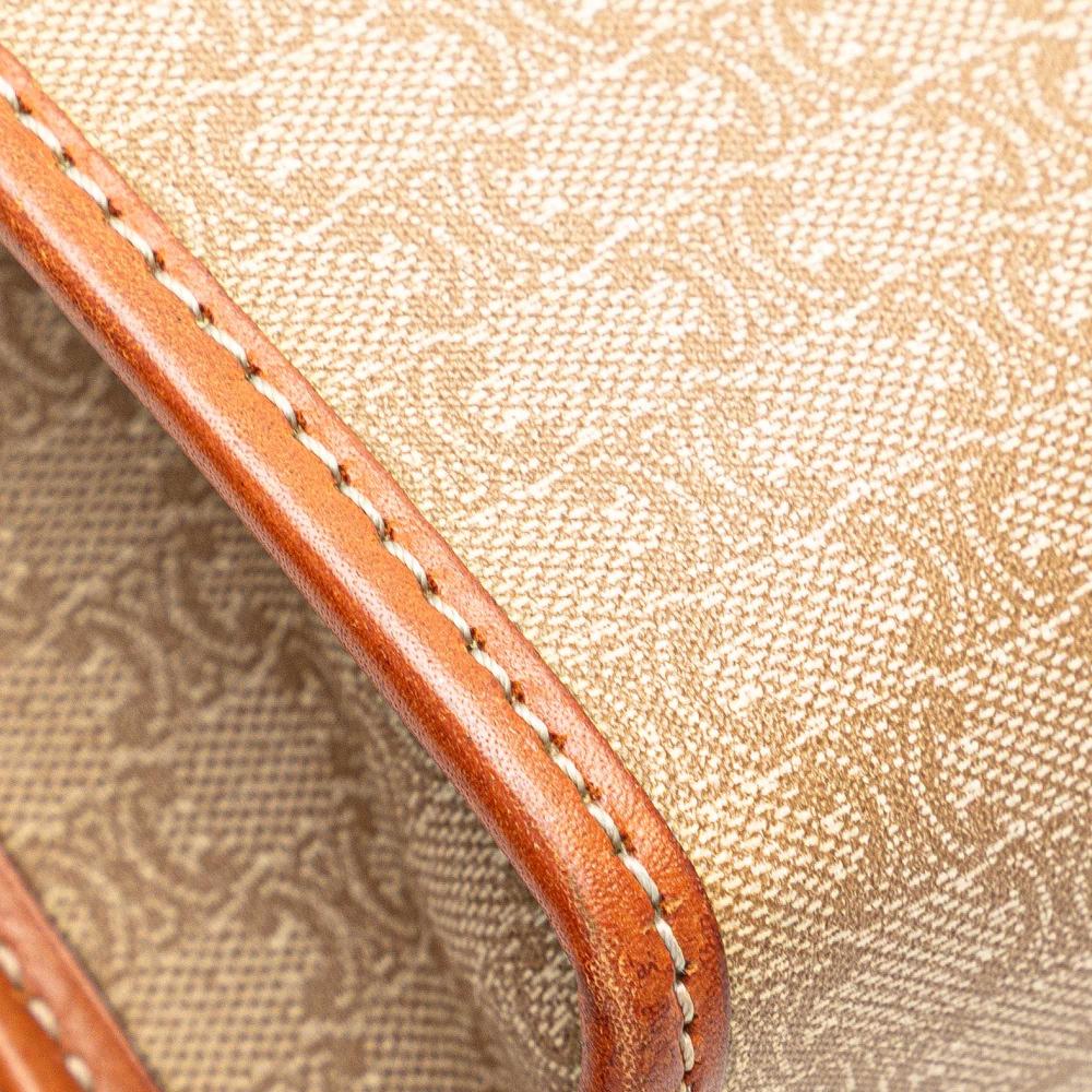 Celine B Celine Brown Beige Coated Canvas Fabric Macadam Clutch Italy